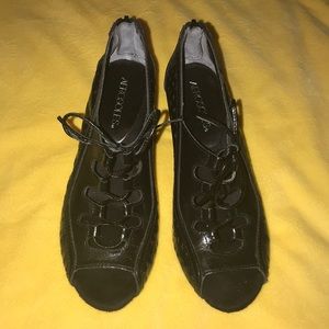 black open toed heels